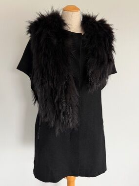 Sueng-Won Furs Korea Black Fox Trimmed Wool Jacket, Size M